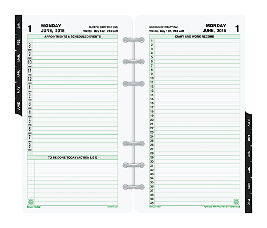Day-Timer® 90% Recycled Reference Refill, 3 3/4" x 6 3/4", 2 Pages Per Day, January-December 2015