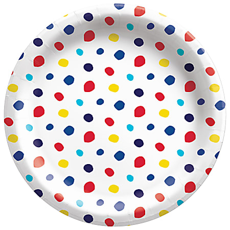 Amscan Dots Dessert Plates, 6-3/4", Multicolor, Pack Of 8 Plates
