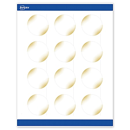 Avery® Printable Labels With Sure Feed® Technology, S00-EWE, Round, 2", Matte White With Preprinted Gold-Blush Pattern, Pack Of 120