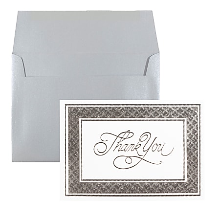 JAM Paper® Thank You Card Set, Silver Stardream with Silver Border, Set Of 25 Cards And 25 Envelopes