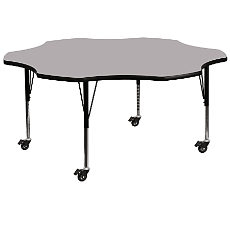 Flash Furniture Mobile Height Adjustable Thermal Laminate Flower Activity Table, 25-3/8”H x 60''W, Gray