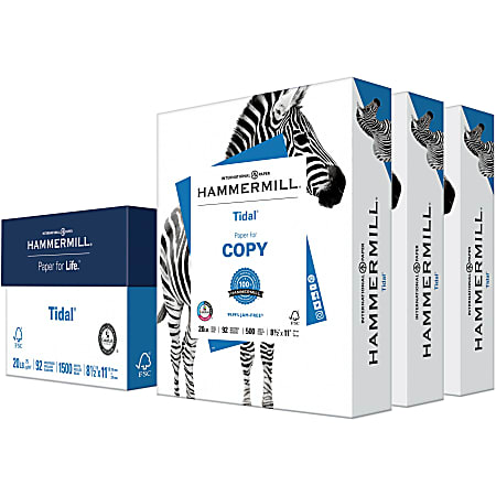 International Paper Tidal Copier & Printer & Copier Paper, Letter Size (8 1/2" x 11"), 1500 Sheets Total, 20 lb, 92 Brightness, White, 500 Sheets Per Ream, Case Of 3 Reams