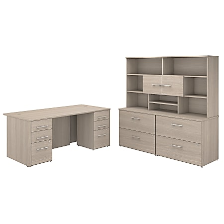 Bush Business Furniture Office 500 72"W Executive Desk With Lateral File Cabinets And Hutch, Sand Oak, Standard Delivery