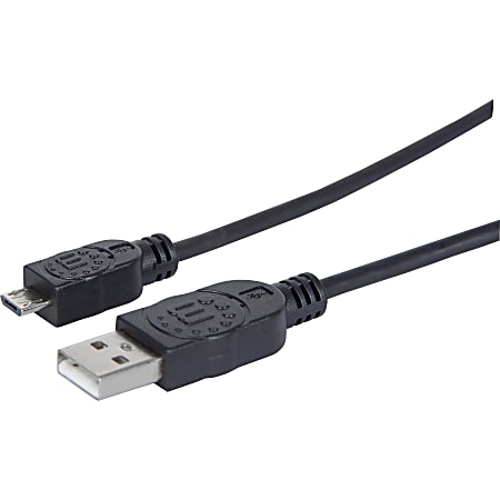 Manhattan Hi-Speed A Male/Micro-B Male USB Device Cable, 3', Black