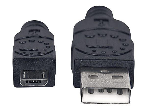 Manhattan USB-A to Micro-USB Cable, 1.8m, Male to Male, Black, 480 Mbps (USB 2.0), Hi-Speed USB, Lifetime Warranty, Polybag - 307178