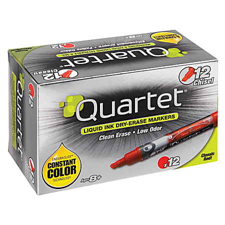 Quartet® EnduraGlide® Dry-Erase Markers, Chisel, Red, Pack Of 12