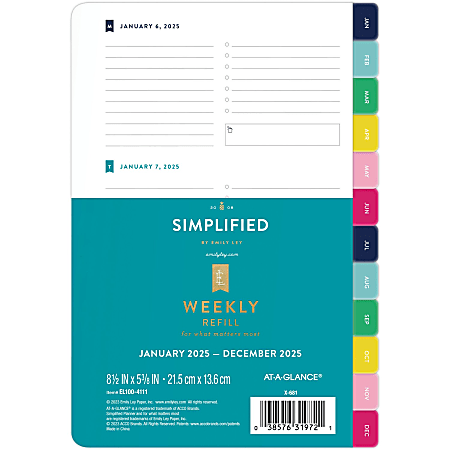 2025 Simplified by Emily Ley for AT-A-GLANCE® Weekly Refill, Desk Size, January to December