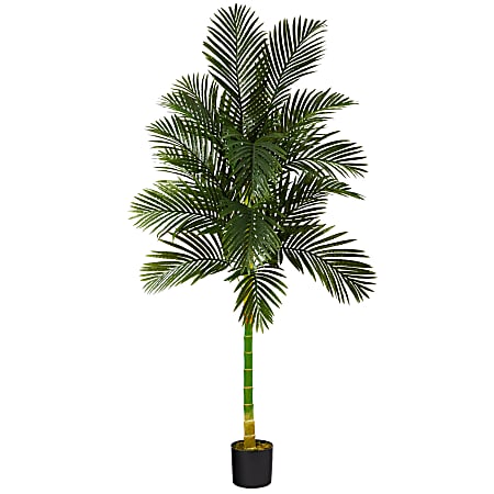 Nearly Natural Golden Cane Palm 84”H Artificial Plant With Planter, 84”H x 24”W x 24”D, Green/Black