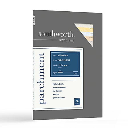 Southworth® Parchment Specialty Paper, Sampler, 8 1/2" x 11", Assorted Colors, Pack Of 50