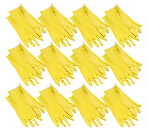 Boardwalk Flock-Lined Latex Cleaning Gloves, Large, Yellow, Pack Of 12 Pairs