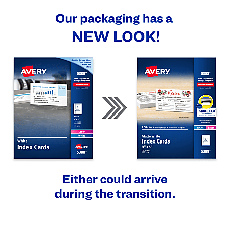 Avery® Laser And Inkjet Index Cards, Uncoated, 5388, 3