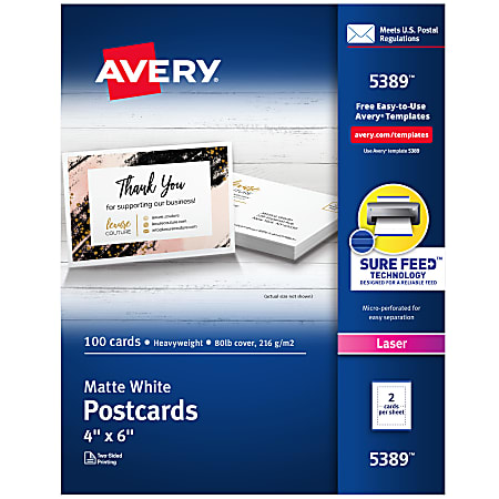 Avery Printable Postcards With Sure Feed Technology 4 x 6 White 100 Blank  Postcards - Office Depot