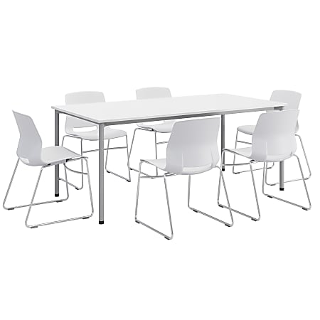 KFI Studios Dailey Table Set With 6 Sled Chairs, White/Gray Table/White Chairs