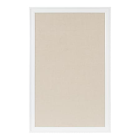DesignOvations Bosc Non-Magnetic Framed Linen Fabric Pinboard, 27-1/2" x 43-1/2", Beige, White Plastic Frame