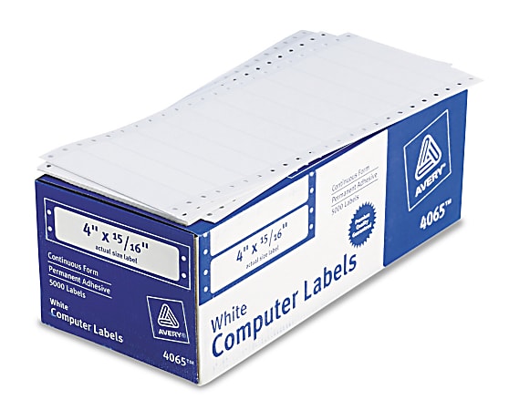 Avery® High-Speed Continuous Form Permanent Address Labels, 4065, 4" x 15/16", White, Pack Of 5,000