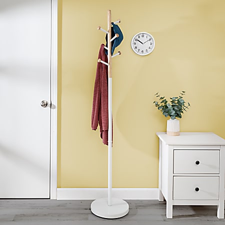 Honey Can Do Freestanding Corner Coat Rack With 6 Hooks, 69”H x 13”W x 13”D, White&nbsp;