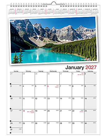 2027 Office Depot® Brand Monthly Wall Calendar, 12" x 17", Scenic, January to December