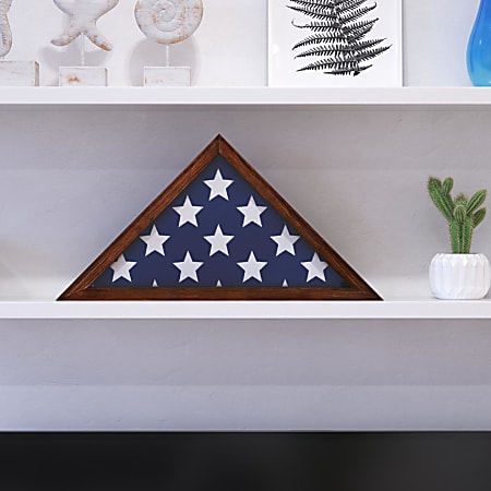 Flash Furniture Sheehan Memorial Flag Display Case, 12-1/2"H x 17-1/2"W x 3"D, Rustic Brown