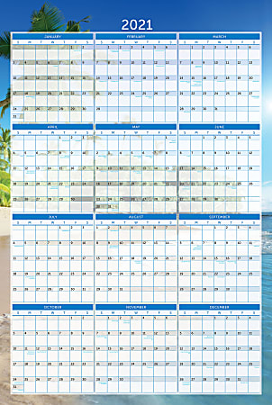 Office Depot® Brand Reversible Erasable Wall Calendar, 36" x 24", Paradise, January To December 2021, ODUS2001-001