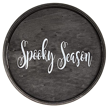 Elegant Designs Decorative Round Serving Tray, 1-11/16”H x 13-3/4”W x 13-3/4”D, Black Wash Spooky Season