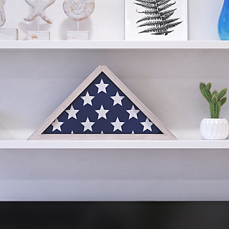 Flash Furniture Sheehan Memorial Flag Display Case, 12-1/2”H x 25”W x 3-3/4”D, White Wash