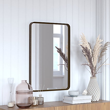 Flash Furniture Janinne Rectangular Decorative Wall Mirror, 30"H x 20"W x 2"D, Brushed Bronze