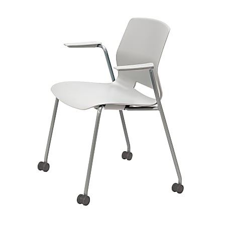 KFI Studios Imme Stack Chair With Arms And Caster Base, Light Gray/Silver