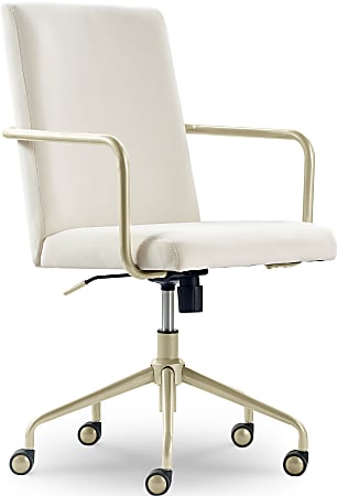Elle Décor Giselle Modern Ergonomic Fabric Mid-Back Home Office Desk Chair, French Cream/Gold
