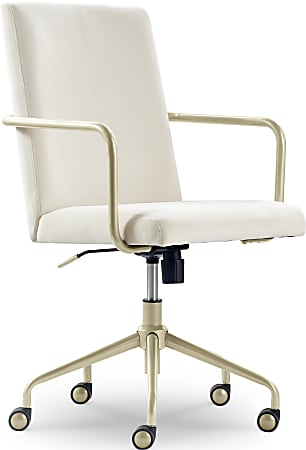 Elle D cor Giselle Modern Ergonomic Fabric Mid Back Home Office Desk Chair French Cream Gold