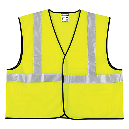 Class 2 Safety Vest, Fluorescent Lime w/Silver Stripe, Polyester, XL