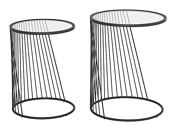 Zuo Modern Shine Tempered Glass/Steel Outdoor Furniture Nesting Table Set, Black
