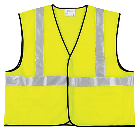 Class 2 Safety Vest, Fluorescent Lime w/Silver Stripe, Polyester, Large
