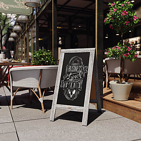 Flash Furniture Canterbury Vintage Wooden A-Frame Magnetic Indoor/Outdoor Chalkboard Sign, Porcelain Steel, 40" x 20", Graywash Frame