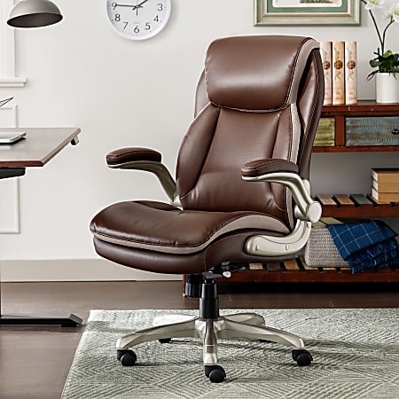 Serta&reg; Smart Layers&trade; Brinkley Ergonomic Bonded Leather High-Back Executive Office Chair, Brown/Silver