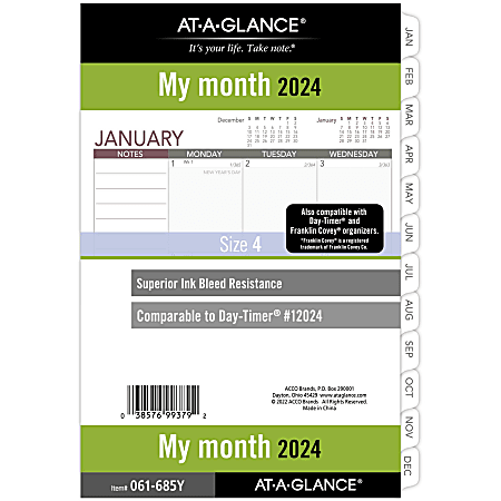 AT-A-GLANCE® Monthly 2024 Planner Refill, 5-1/2" x 8-1/2"