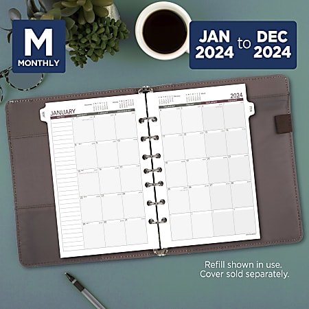 2024 Weekly & Monthly Planner Refill for A5 Ring Binder, 5-1/2 x 8-1/4,  from January 2024 to December 2024, 6-Hole Punched