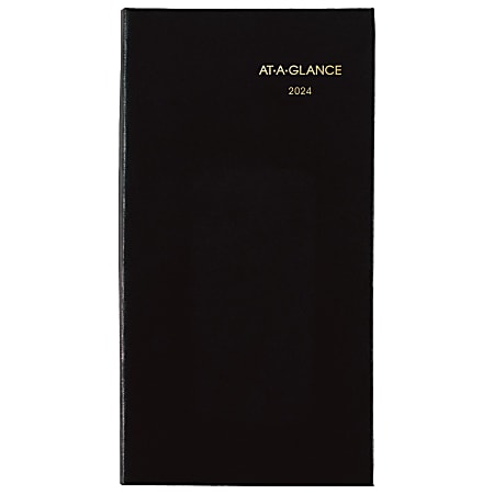 2024 AT-A-GLANCE® Fine Diary Weekly/Monthly Diary, 3" x 6", Black, January To December 2024, 720205