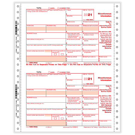ComplyRight™ 1099-MISC Tax Forms, 3-Part, 2-Up, Copies A/B/C, Continuous, 9" x 11", Pack Of 100 Forms