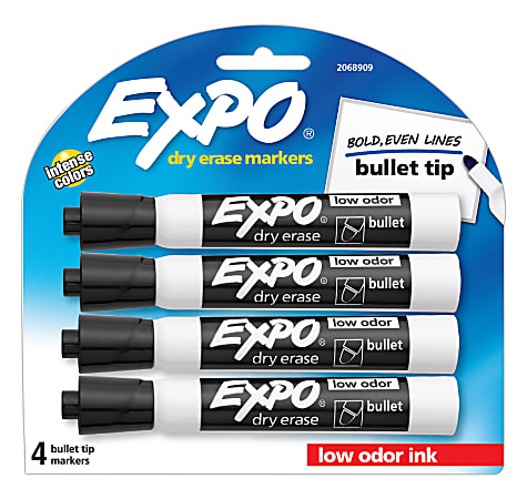 EXPO® Low-Odor Dry-Erase Markers, Bullet Tip, Black/White Barrel,