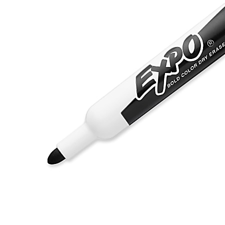 EXPO Low Odor Dry Erase Markers Bullet Tip BlackWhite Barrel Black Ink Pack  Of 4 Markers - Office Depot