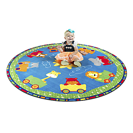 Flagship Carpets Cutie Train Rug, Round, 10', Multicolor