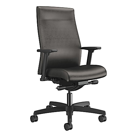 HON® Ignition® 2.0 Vinyl Mid-Back Task Chair With Fixed T-Arms, Black