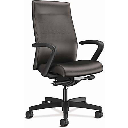 HON Ignition 2.0 Vinyl Mid Back Task Chair With Fixed T Arms Black Office Depot