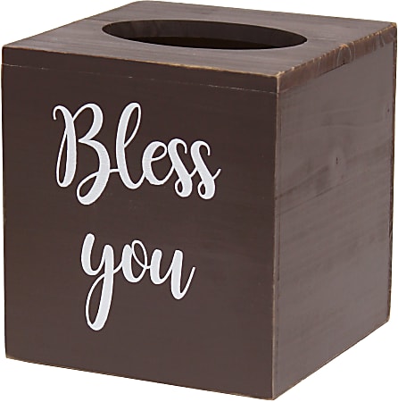 Elegant Designs Decorix Square Wooden Tissue Box Cover With Sliding Base, 6”H x 5-1/2”W x 5-1/2”L, Brown