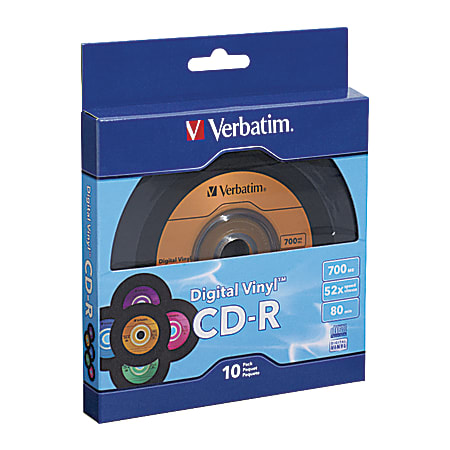 Verbatim® Digital Vinyl CD-R Bulk Box, Assorted Colors, Pack Of 10