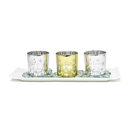 Elegant Designs Winter Wonderland Candle Holder Set, 3-1/2”