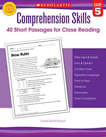 Scholastic Comprehension Skills: 40 Short Passages For Close Reading, Grade 5