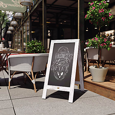 Flash Furniture Canterbury Vintage Wooden A-Frame Magnetic Indoor/Outdoor Chalkboard Sign, Porcelain Steel, 40" x 20", White Wash Frame