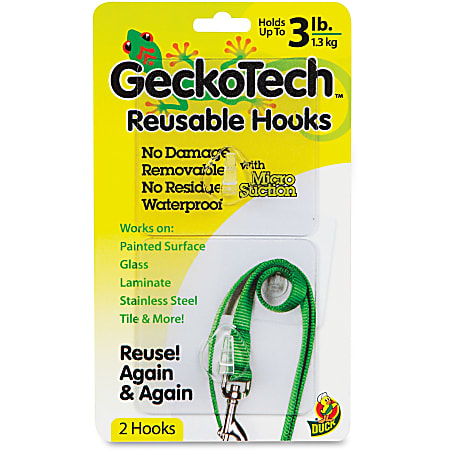 GeckoTech™ Reusable Adhesive-Free Hooks, 3 lb, Clear, Pack Of 2