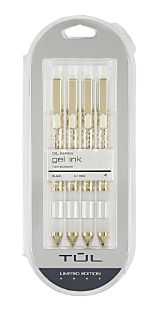 TUL® GL Series Retractable Gel Pens, Limited Edition, Medium Point, 0.7 mm, White Barrel With Leopard Pattern, Black Ink, Pack Of 4 Pens